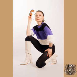 "Saco de Lana Rayado – Blanco, Morado y Negro (Estilo Bel Buhob)"